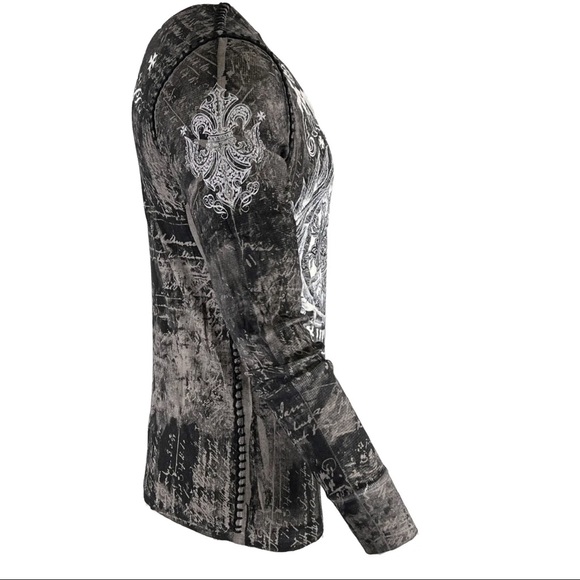 Archaic by Affliction Men's Thermal Shirt SHIELDED Wing Biker Gray - Picture 6 of 9